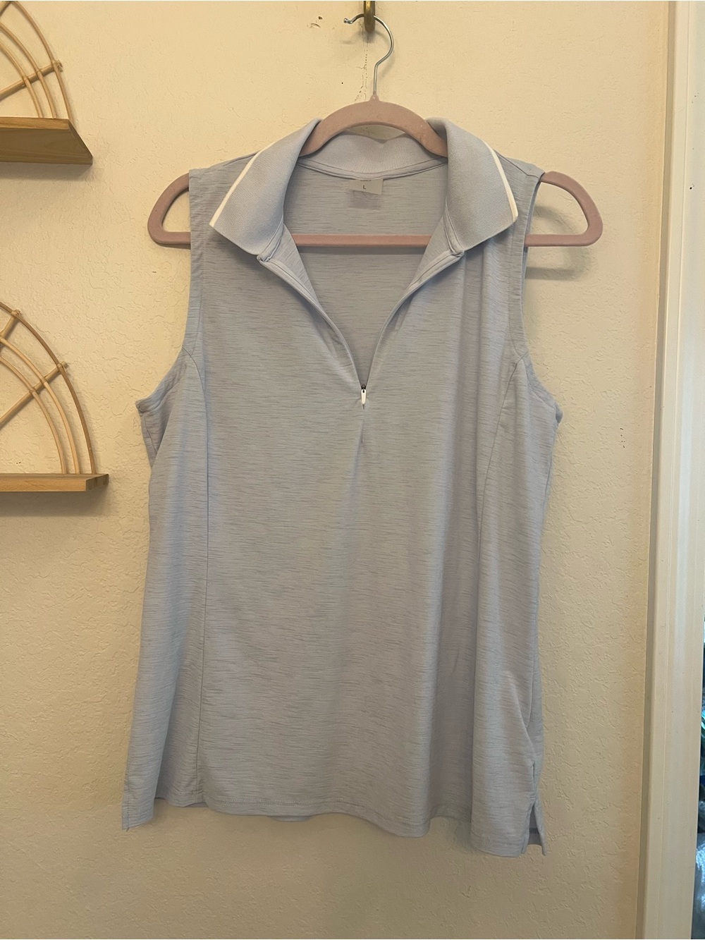 CALIA Light Blue Sleeveless Quarter Zip Golf Polo Top Large